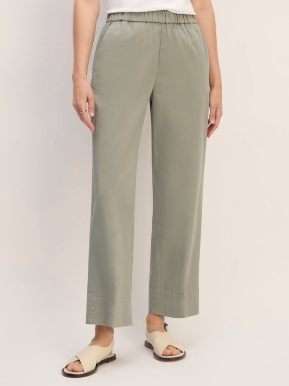 NWT Everlane Wide-Leg Organic Cotton Stretch Pants in Sage Green Medium